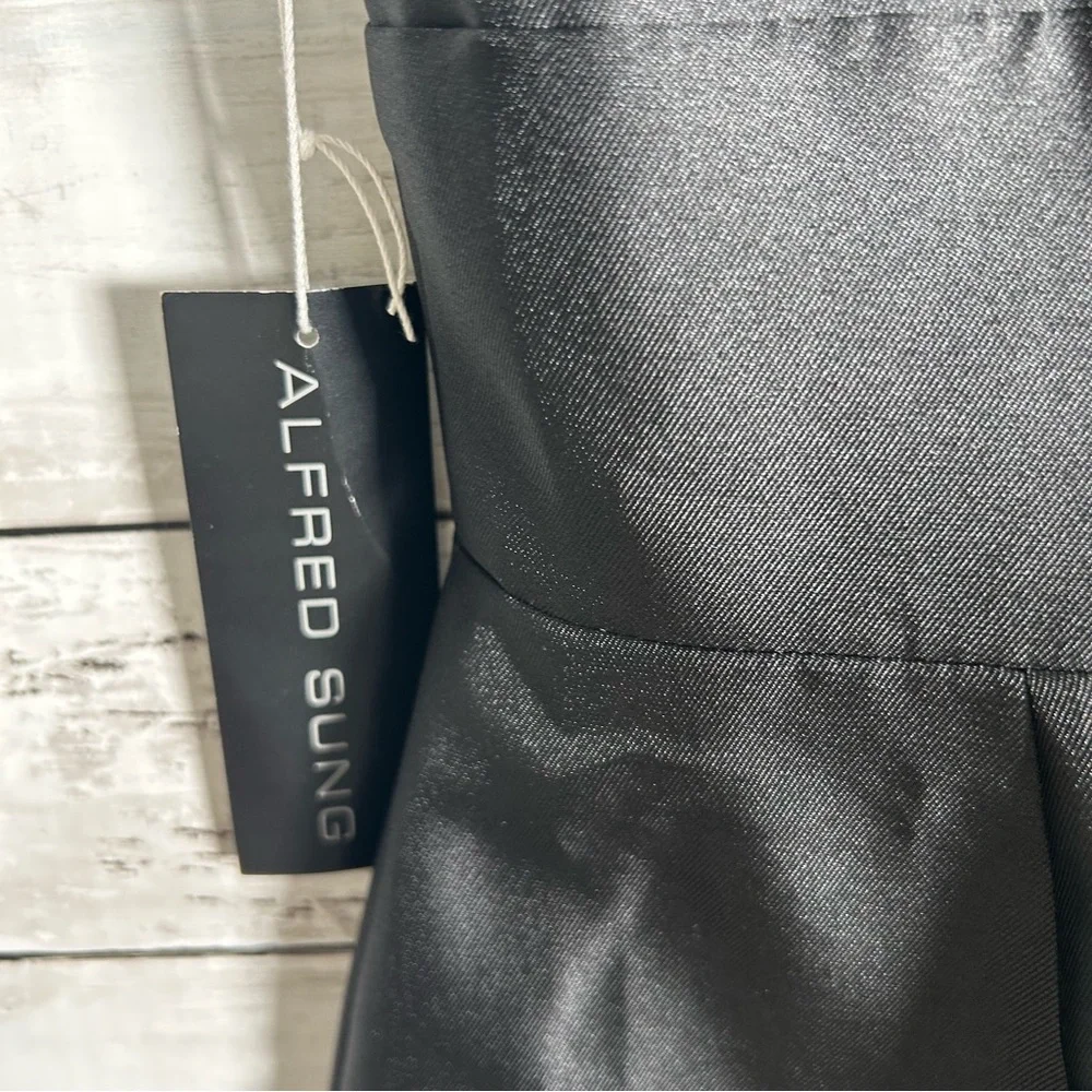 Alfred Sung Black Bow Sleeveless Satin Twill Trumpet Formal Gown Sz 2 $269 D863 - Picture 8 of 10